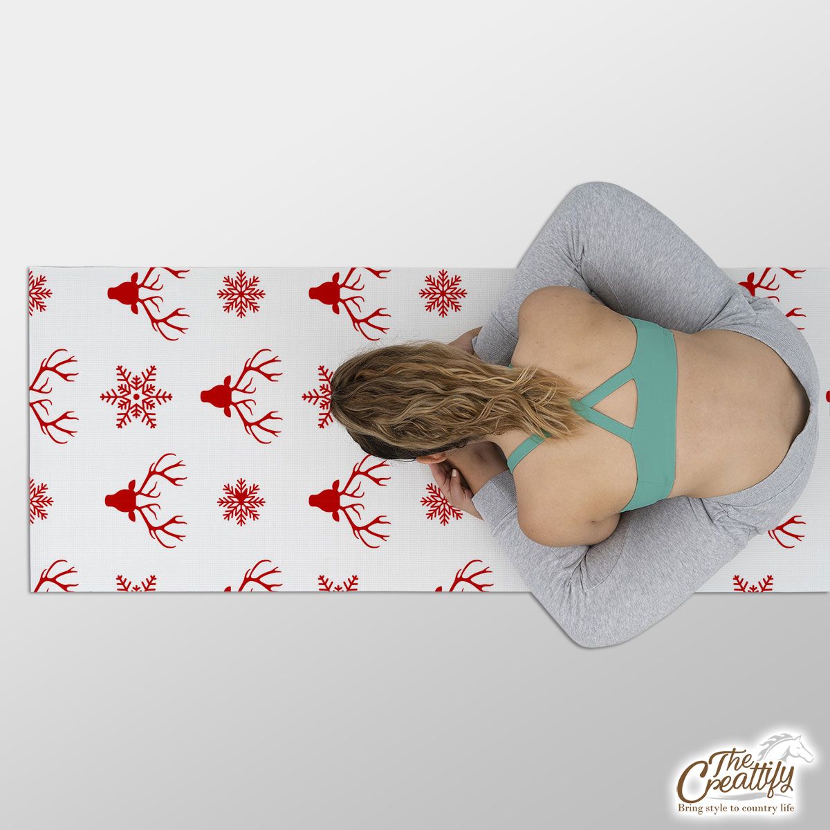 Christmas Reindeer And Snowflake Clipart Seamless White Pattern Yoga Mat