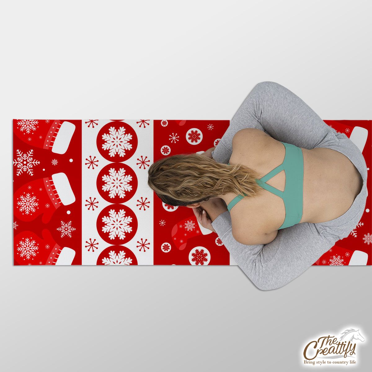 Christmas Wool Gloves, Red Socks And Snowflake Red Pattern Yoga Mat