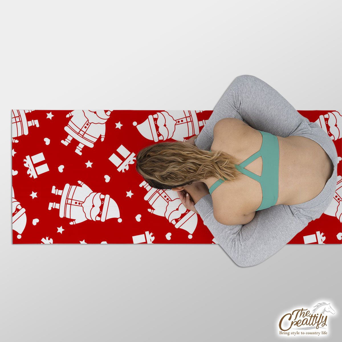 Cute Santa Claus With Christmas Gifts On The Red Background Yoga Mat
