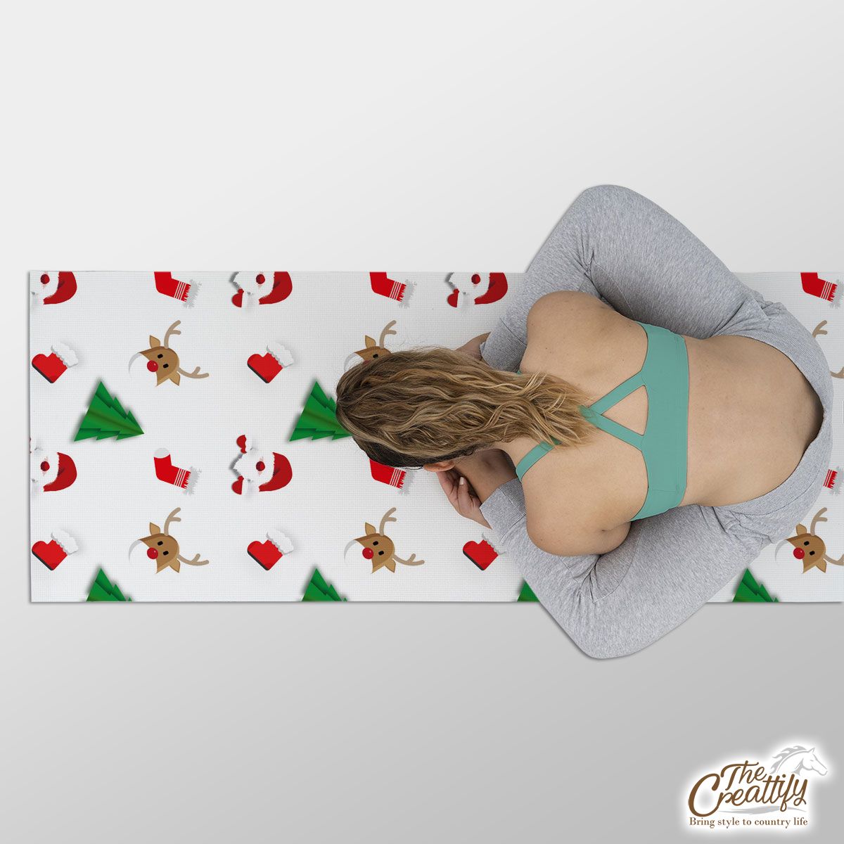 Santa Claus, Pine Tree Silhouette, Christmas Reindeer And Red Socks Seamless Pattern Yoga Mat