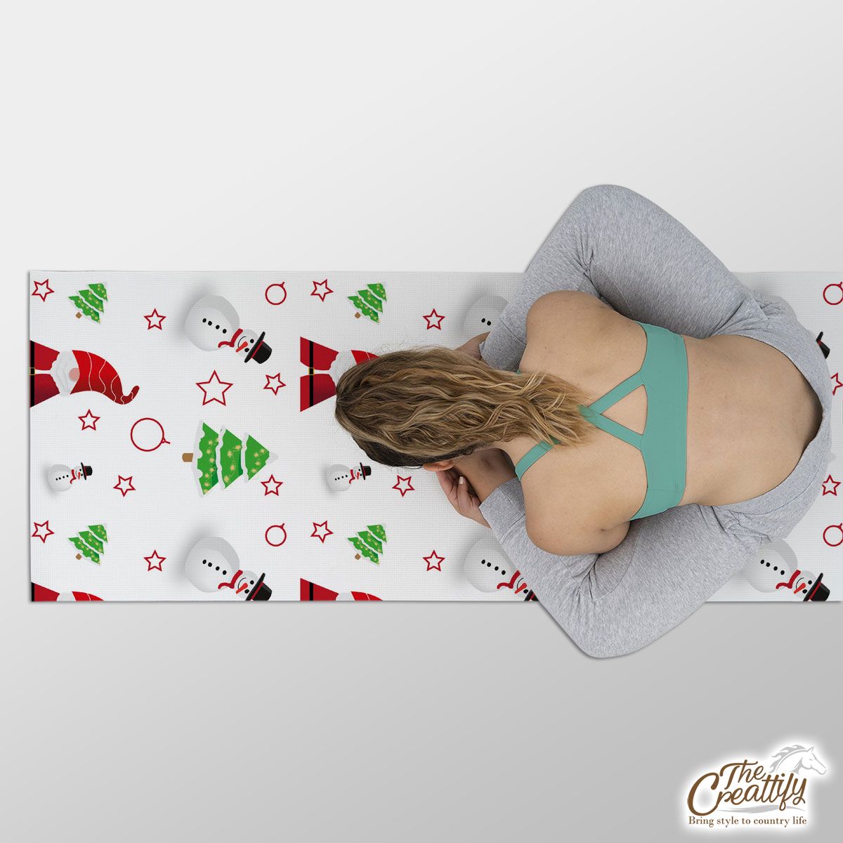 Santa Claus, Snowman Clipart And Pine Tree Silhouette Seamless Pattern Yoga Mat