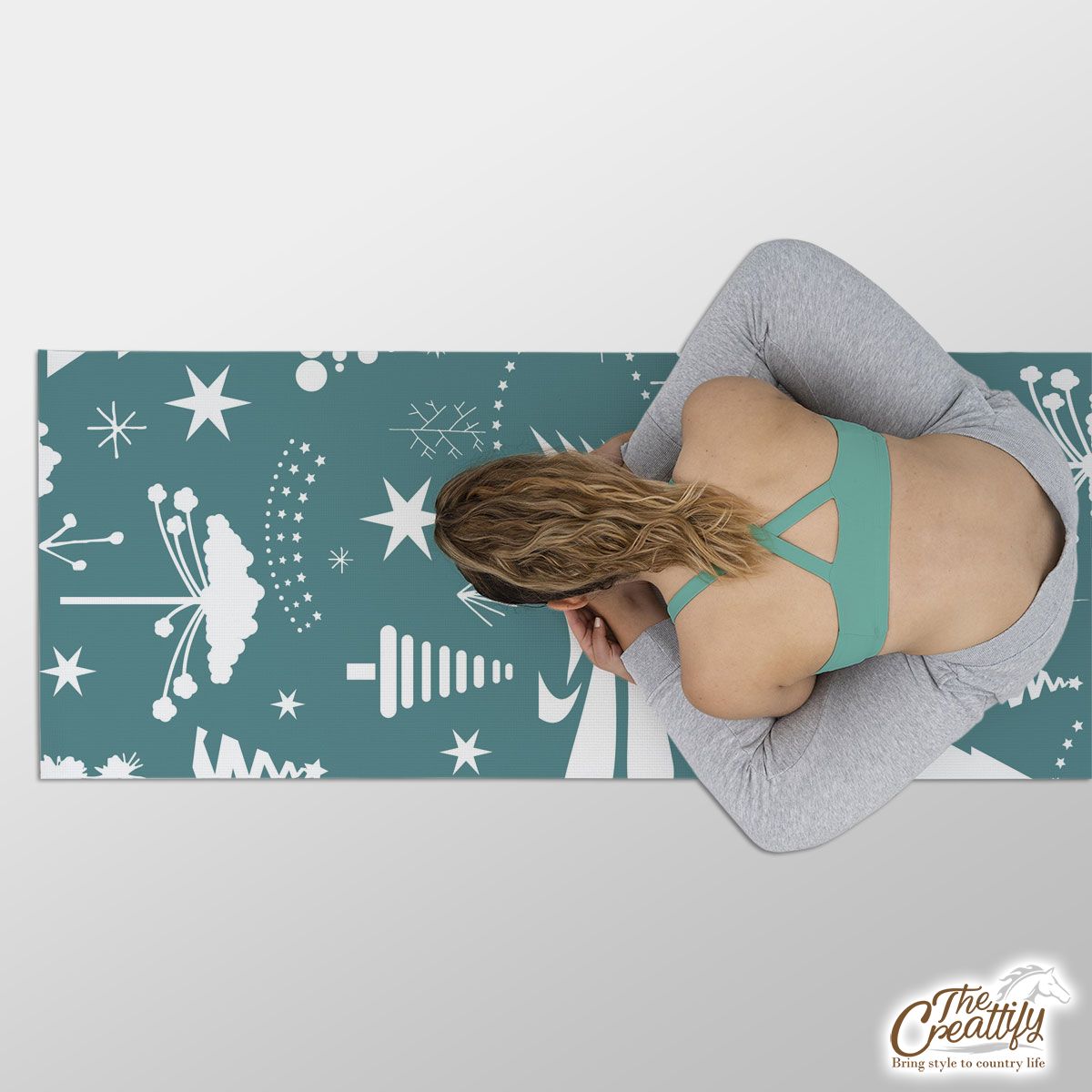 White And Blue Pine Tree Silhouette Pattern Yoga Mat