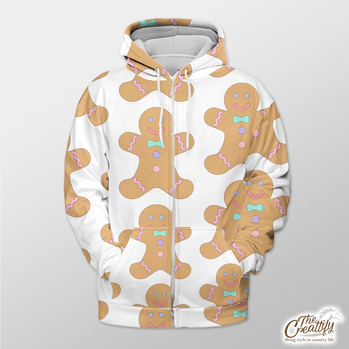 Cute Gingerbread Man Cookies Seamless Pattern Zip Hoodie
