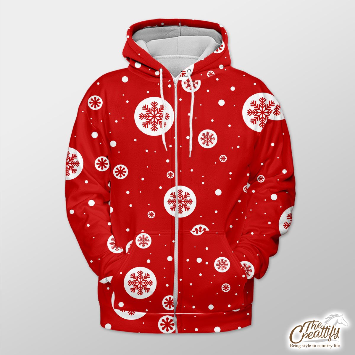 Snowflake Clipart On The Red Background Zip Hoodie