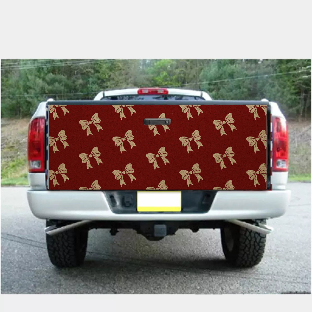 Christmas Bow, Christmas Tree Bows On Red Truck Bed Decal
