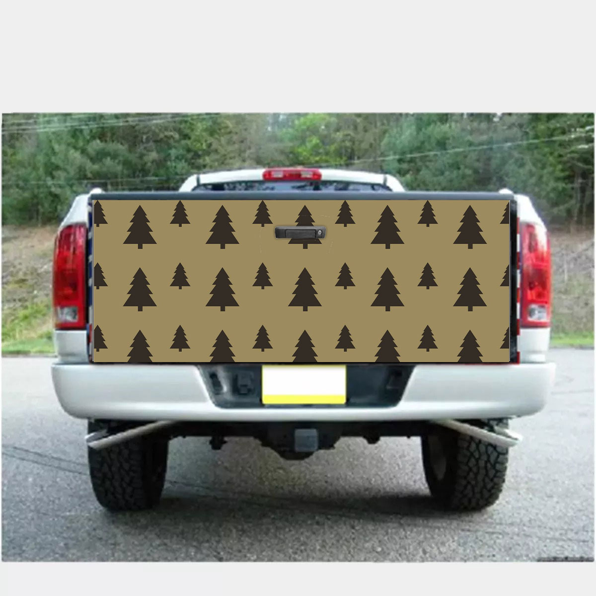 Christmas Pine Tree Silhouette On The Brown Background Truck Bed Decal