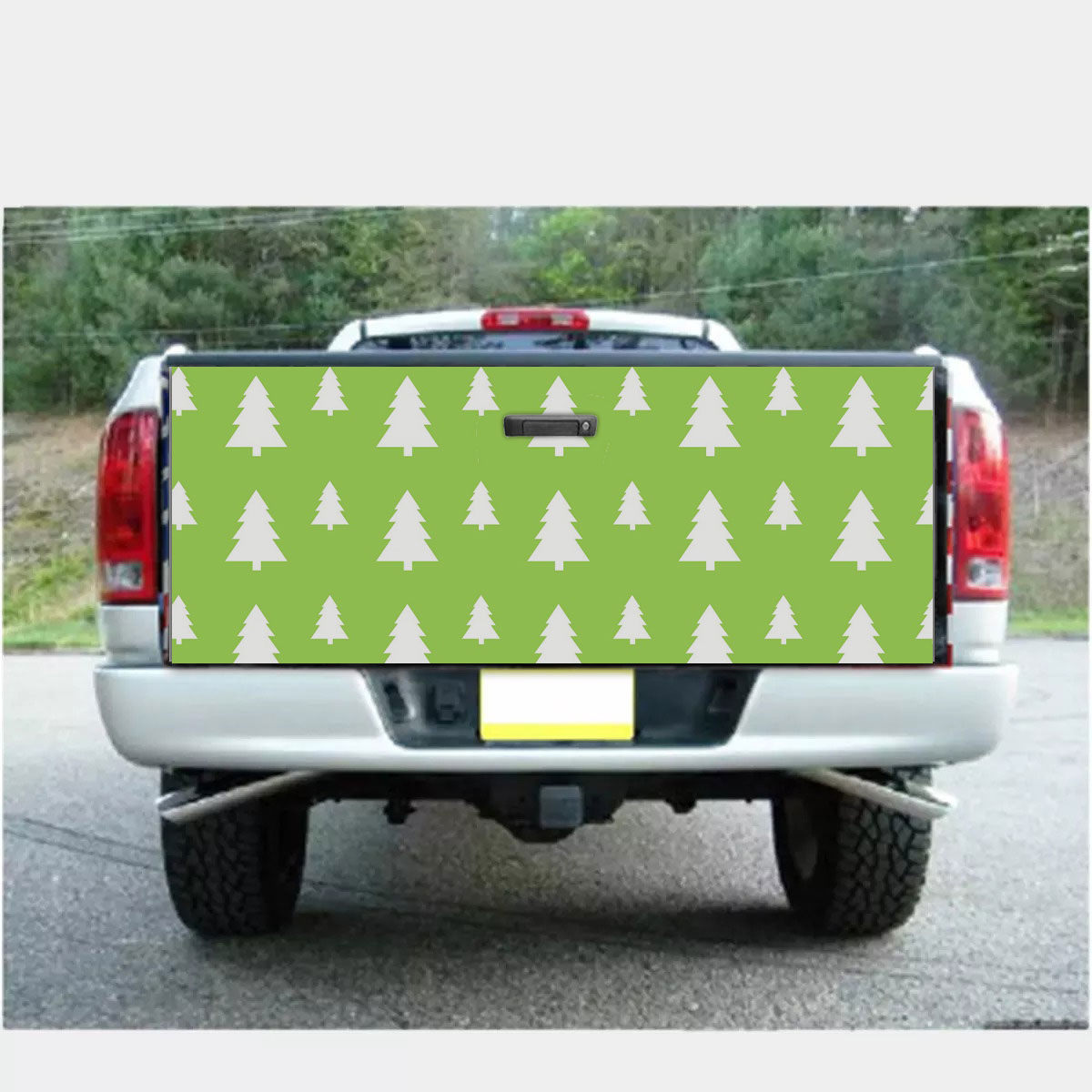 Christmas Pine Tree Silhouette On The Green Background Truck Bed Decal