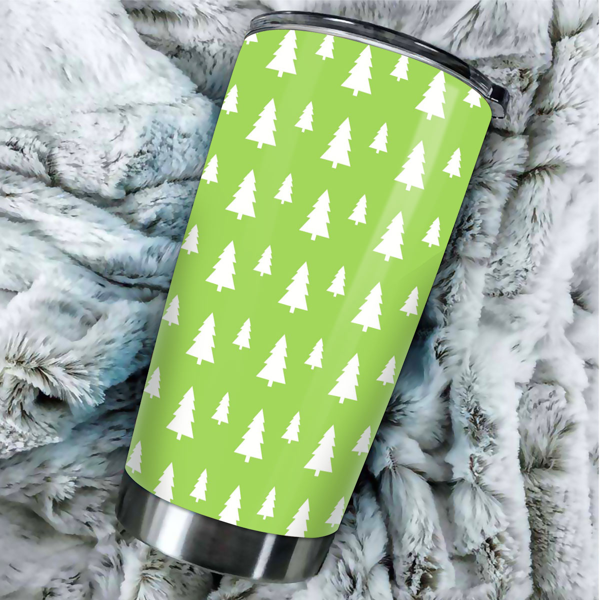 Christmas Pine Tree Silhouette On The Green Background Tumbler