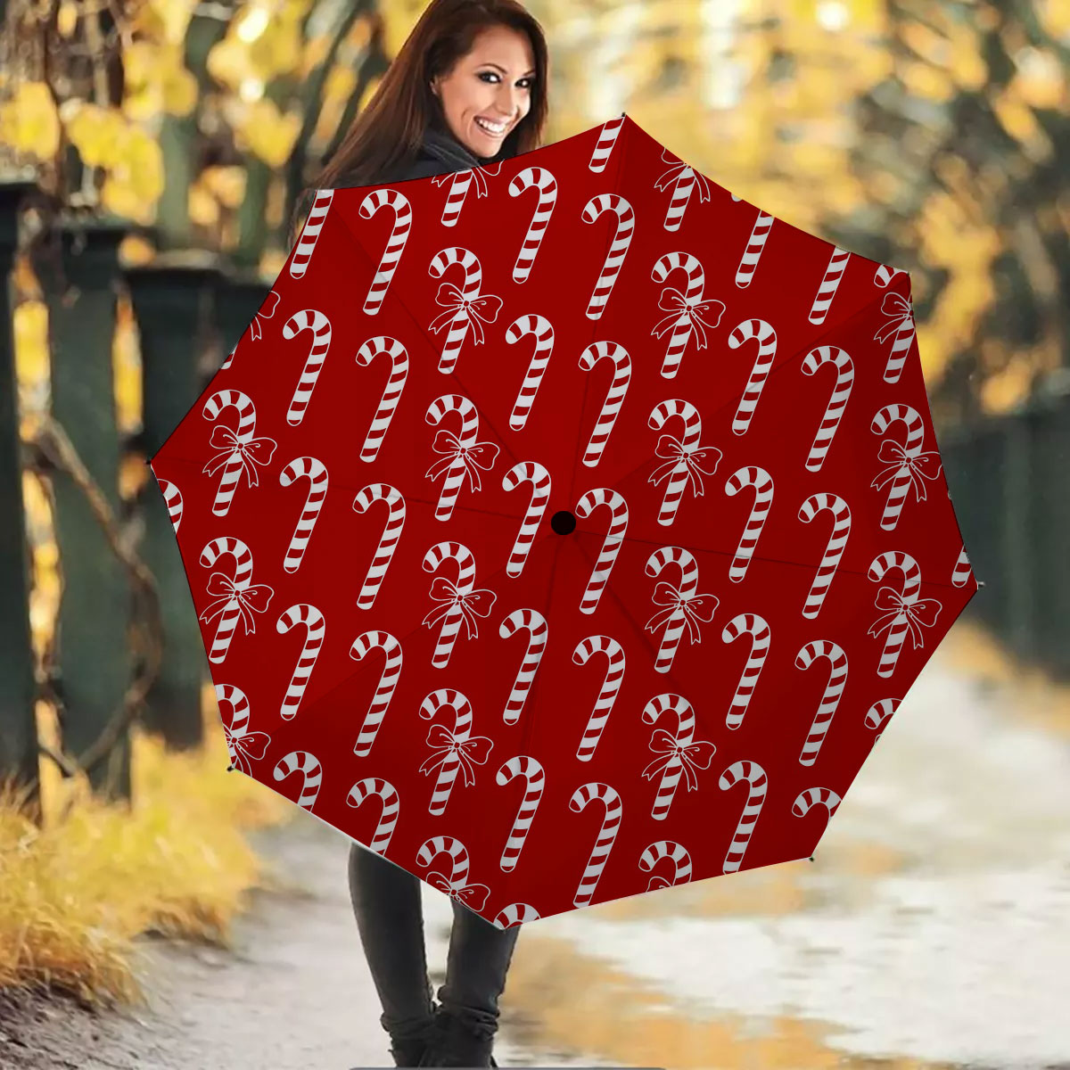 Candy Cane Red Christmas Umbrella
