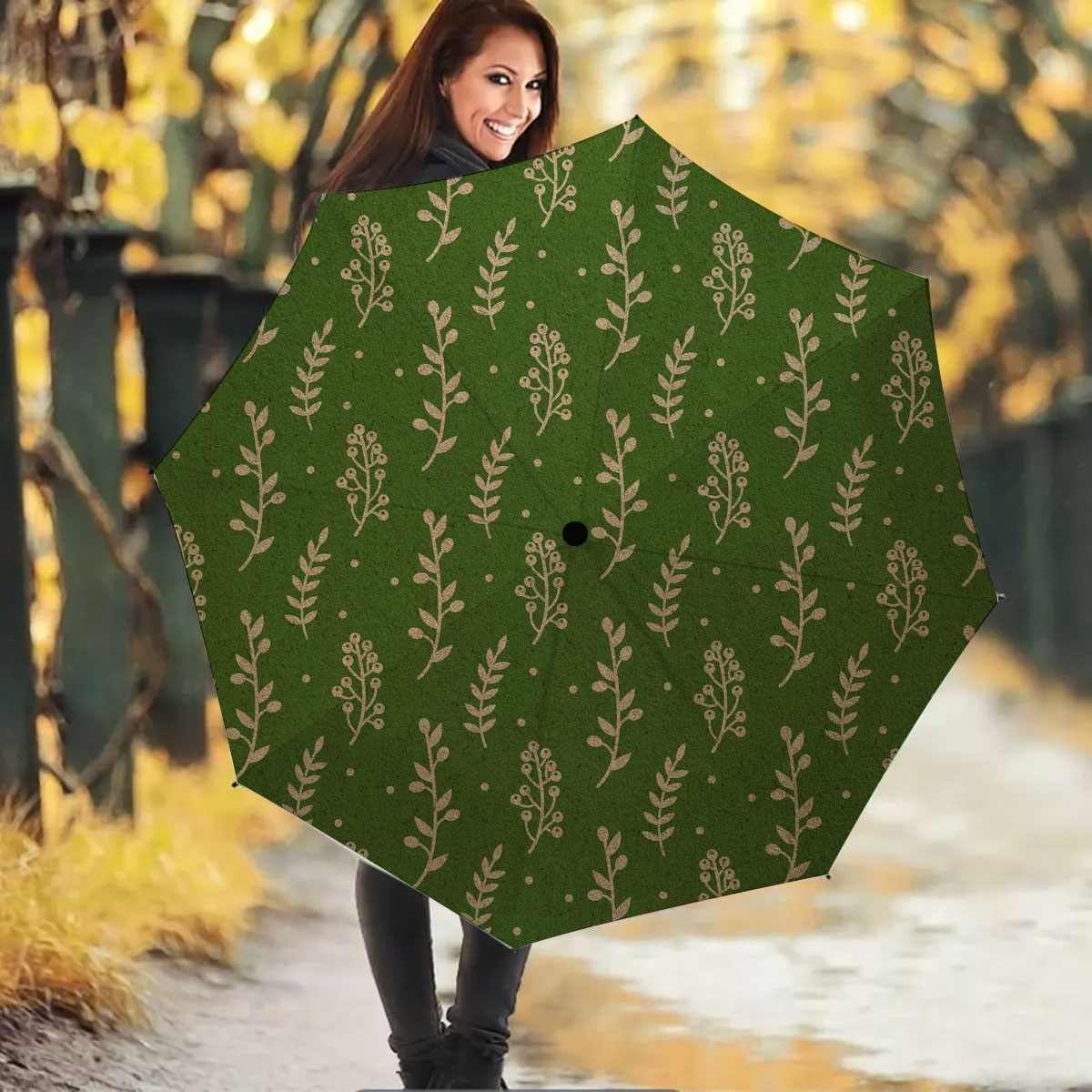 Christmas Plants Seamless Pattern Umbrella