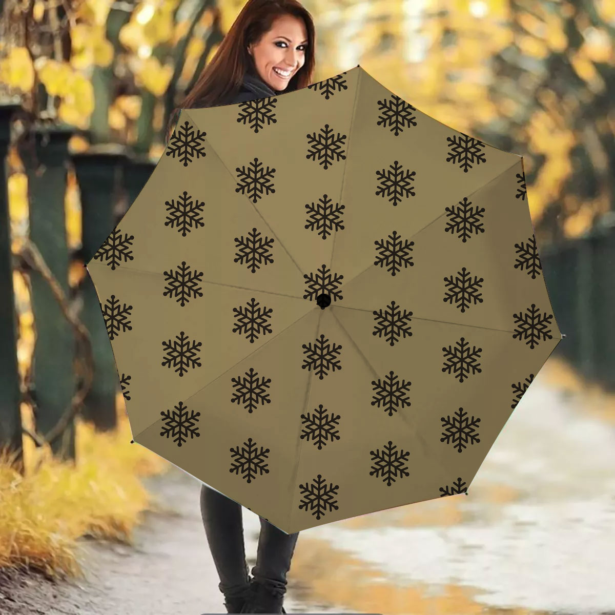 Christmas Snowflake Clipart On The Brown Background Umbrella