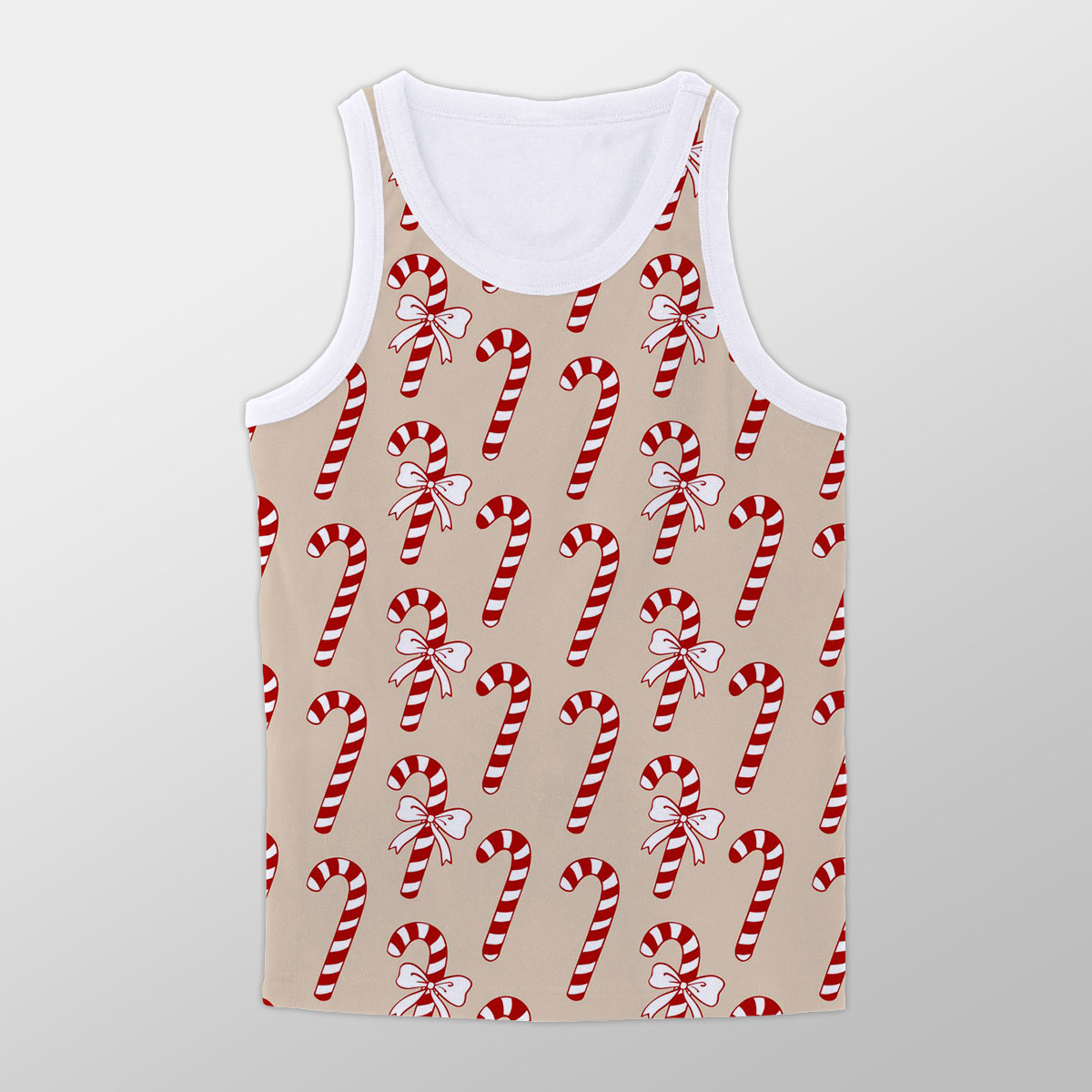 Candy Cane Beige Christmas Unisex Tank Top