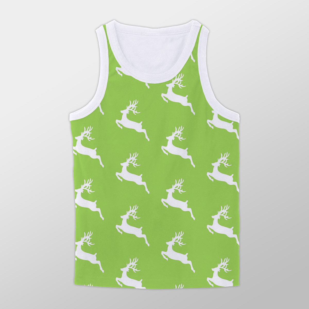 Christmas Reindeer On The Green Background Unisex Tank Top
