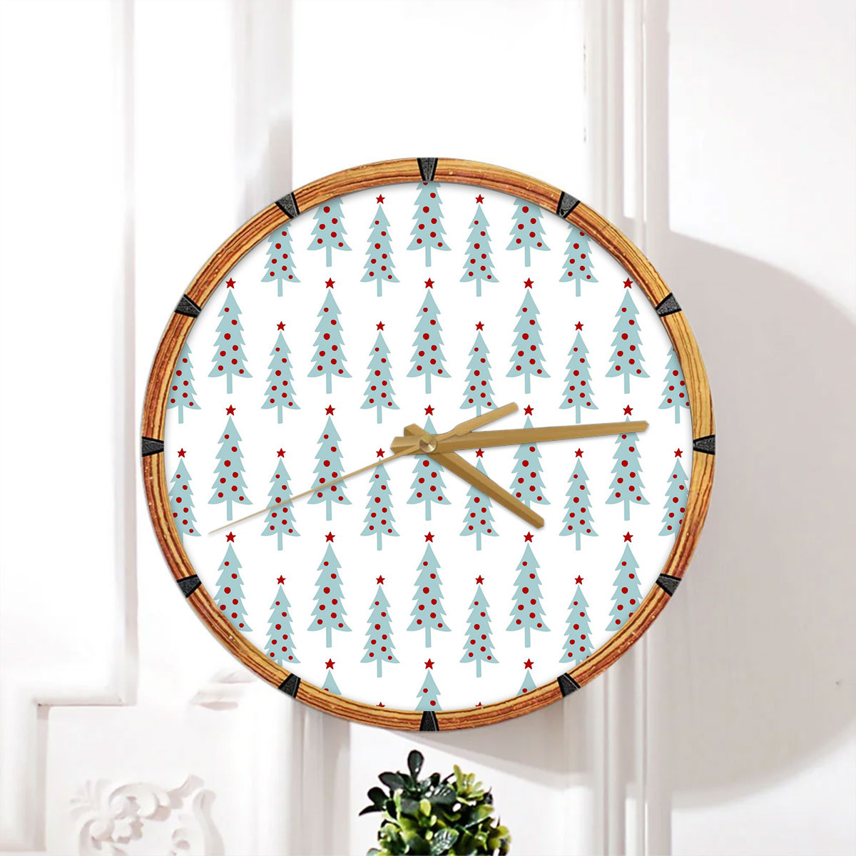 Blue Christmas Tree Seamless Pattern Wall Clock