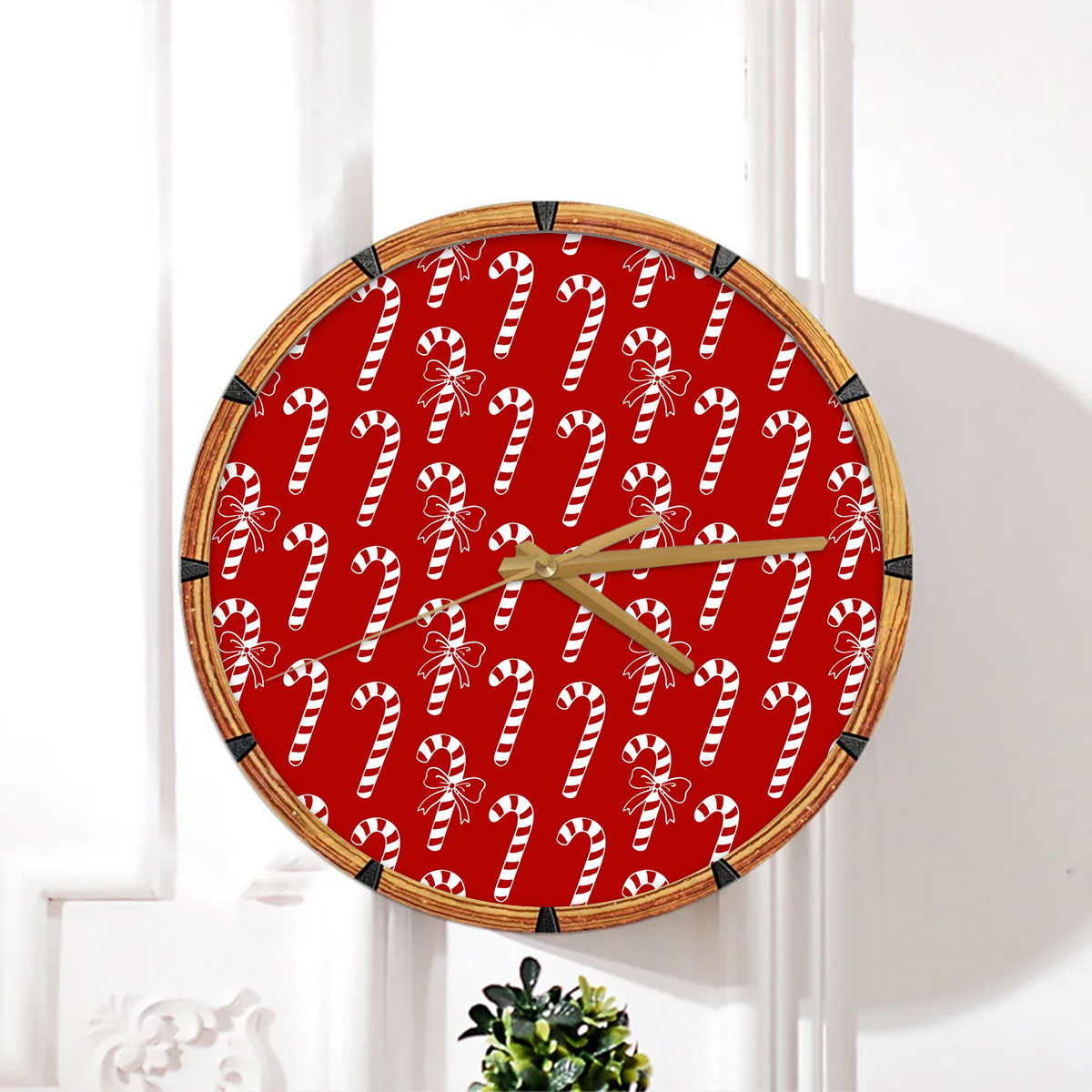 Candy Cane Red Christmas Wall Clock