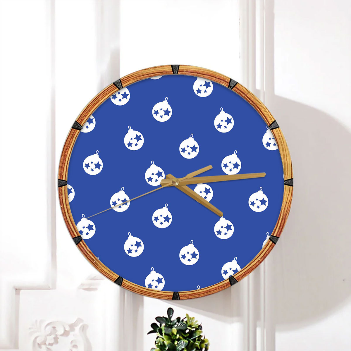 Christmas Balls On The Navy Blue Background Wall Clock
