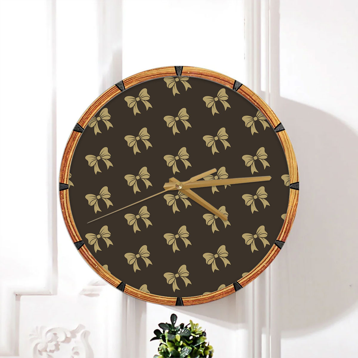 Christmas Bow, Christmas Tree Bows On The Dark Background Wall Clock