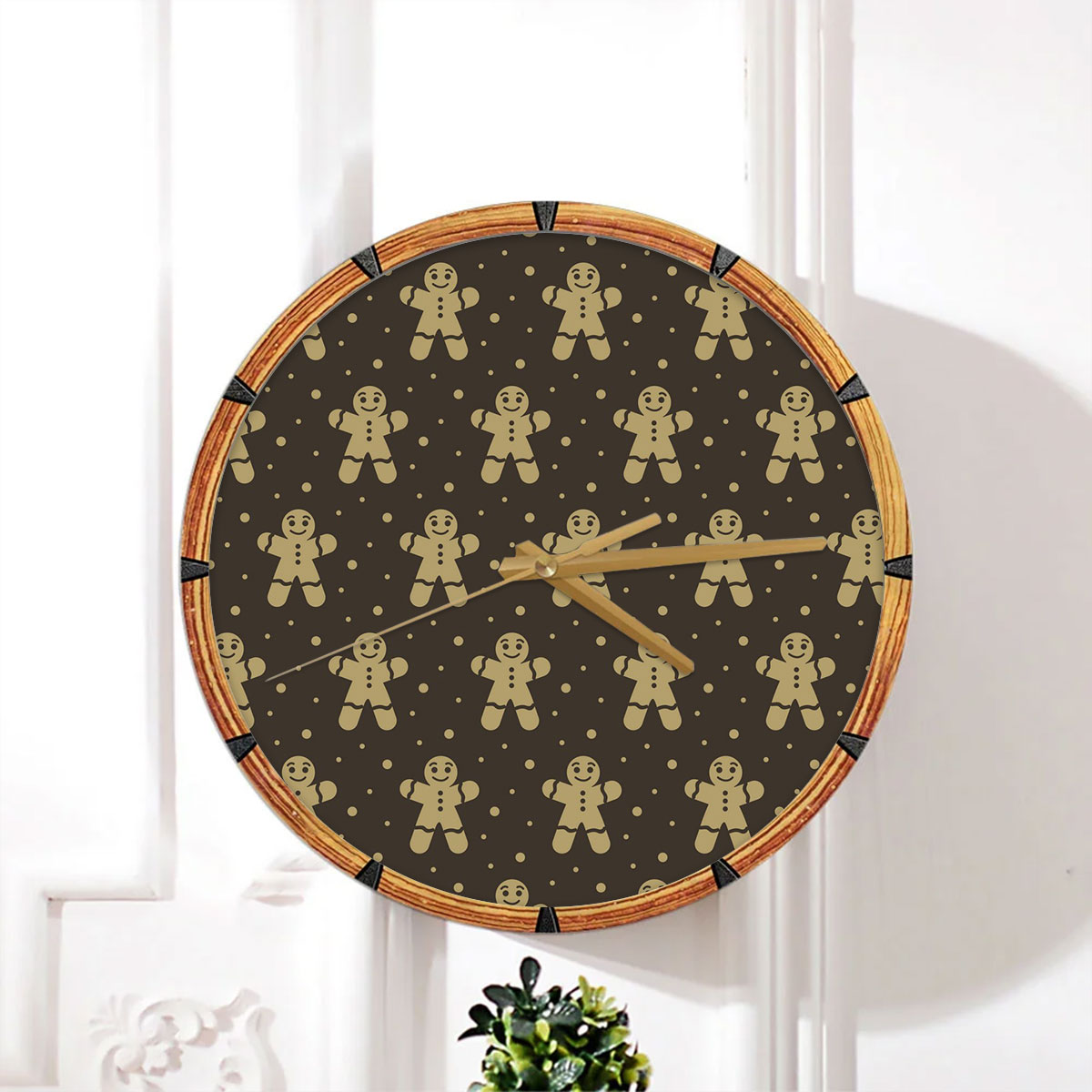 Christmas Gingerbread Man On The Dark Background Wall Clock
