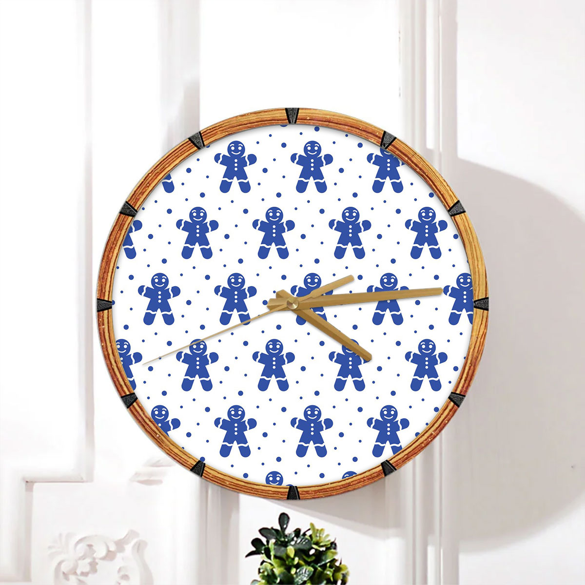 Christmas Gingerbread Man On The Light Background Wall Clock