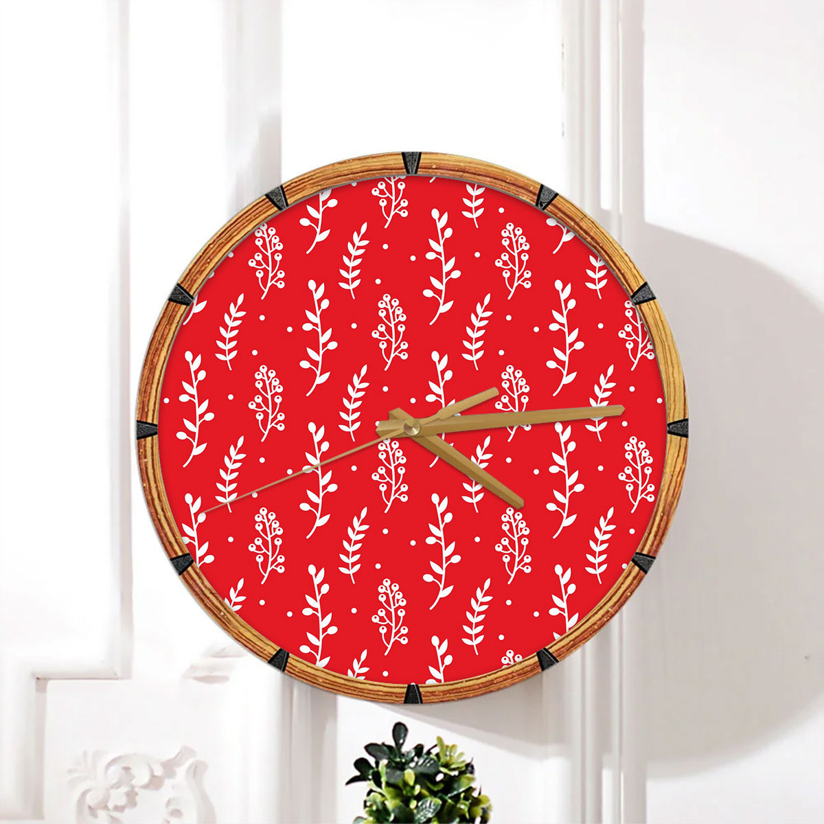 Christmas Mistletoe And Leaf, Mistletoe Clipart On Red Wall Clock