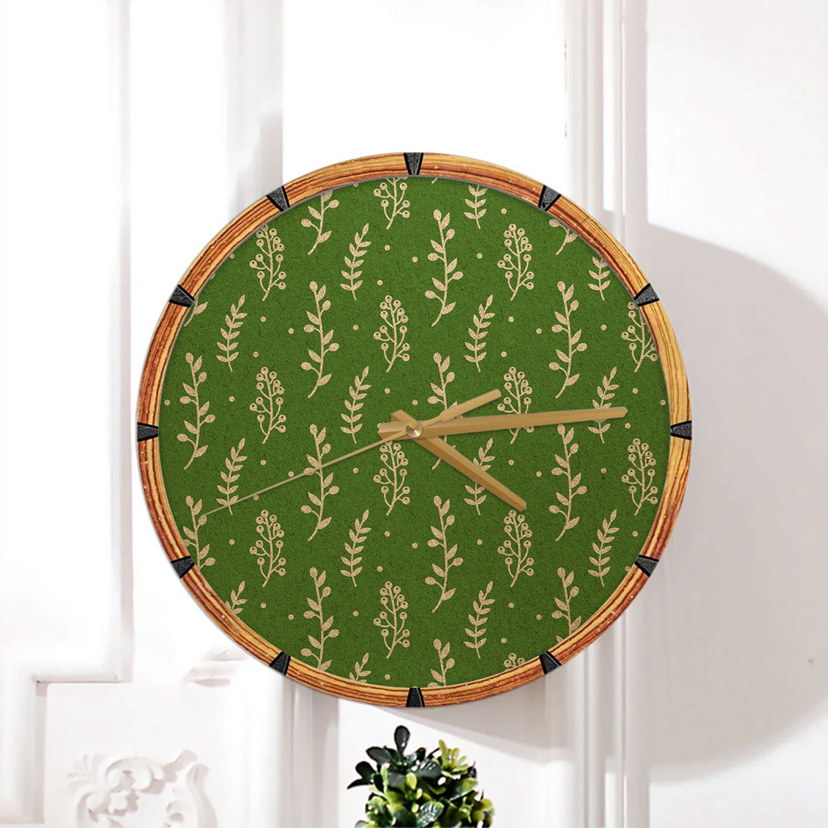 Christmas Plants Seamless Pattern Wall Clock