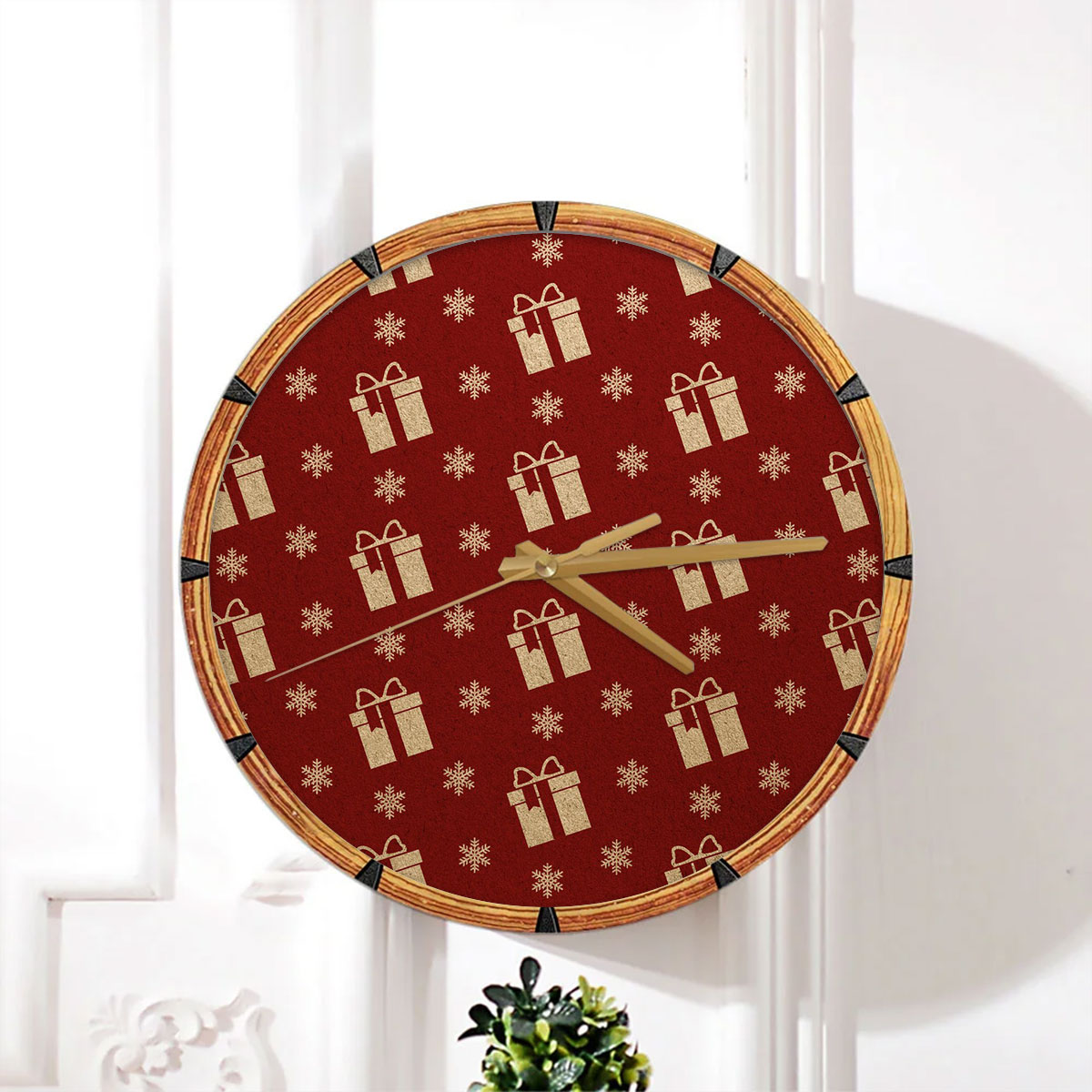 Christmas Presents And Snowflakes Seamless Pattern Wall Clock