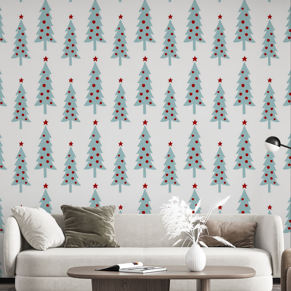 Blue Christmas Tree Seamless Pattern Wall Mural