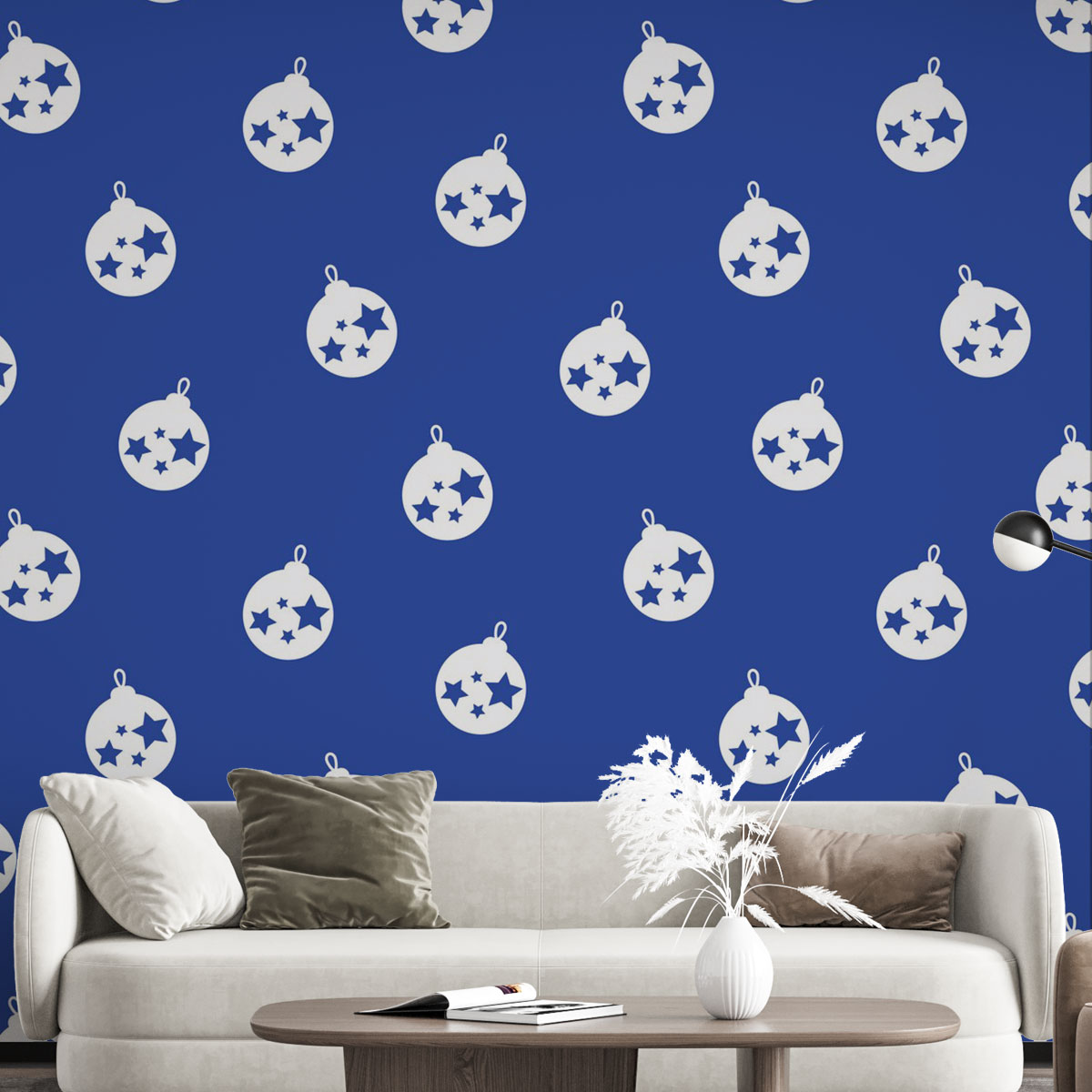 Christmas Balls On The Navy Blue Background Wall Mural