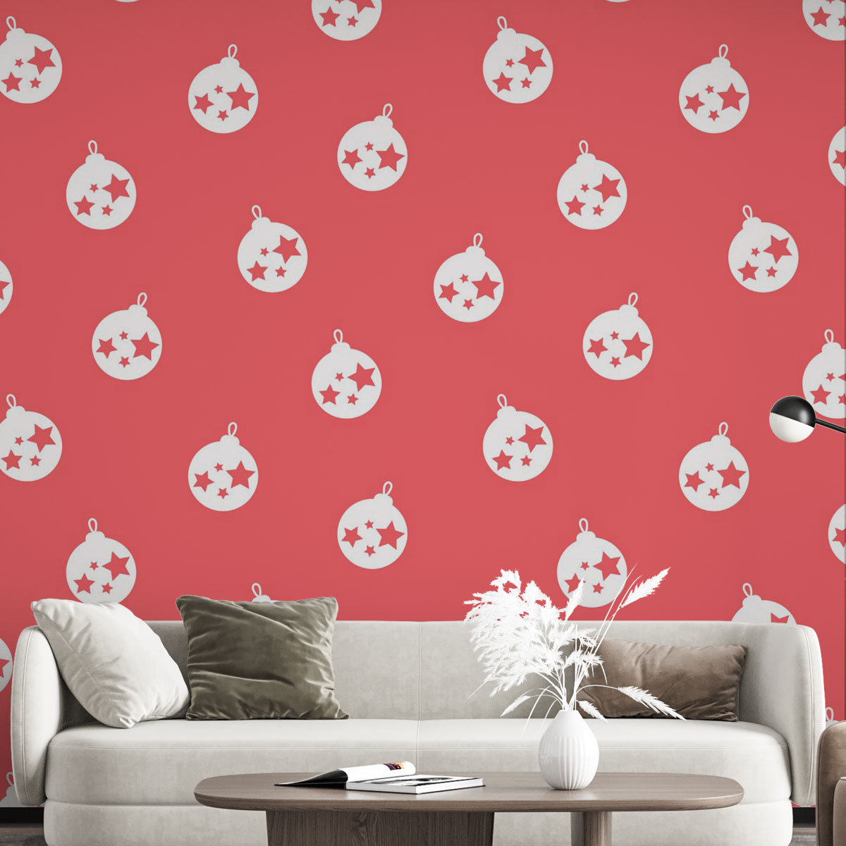 Christmas Balls On The Pink Background Wall Mural