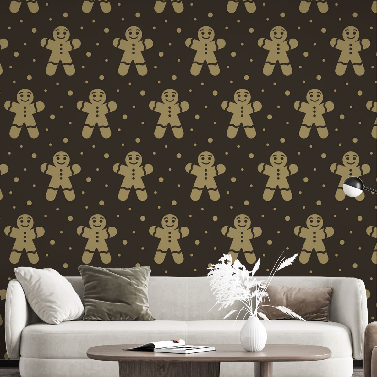 Christmas Gingerbread Man On The Dark Background Wall Mural