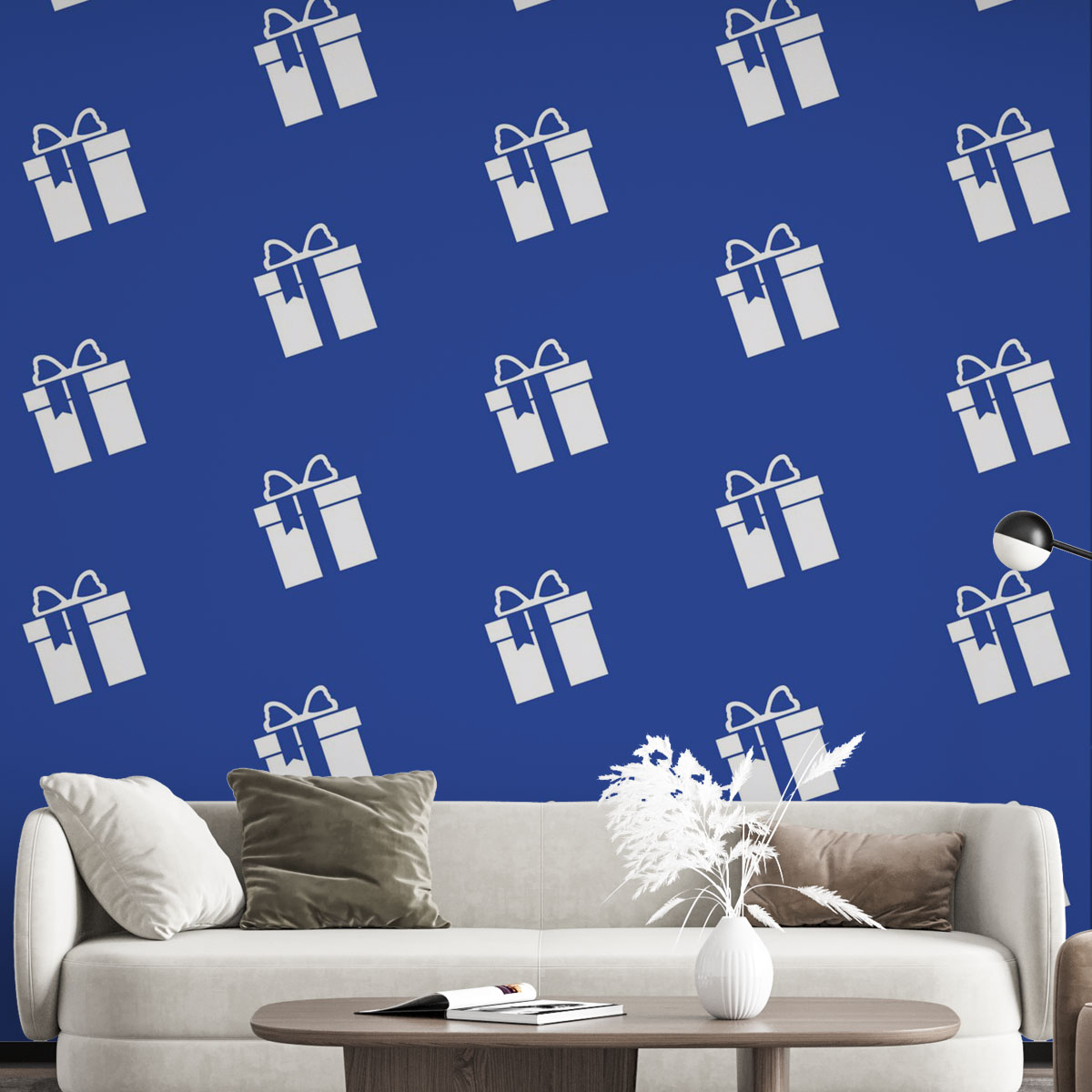 Christmas Present Clipart On The Navy Blue Color Background Wall Mural