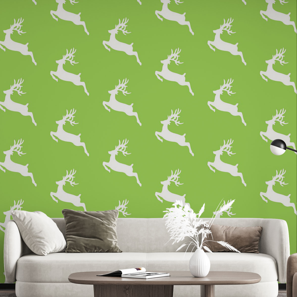 Christmas Reindeer On The Green Background Wall Mural
