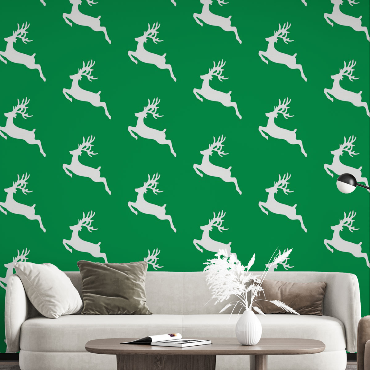 Christmas Reindeer, Santas Reindeer, Reindeer On Green Wall Mural