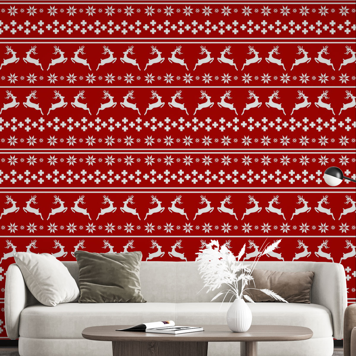 Christmas Reindeer, Snowflake Pattern Wall Mural