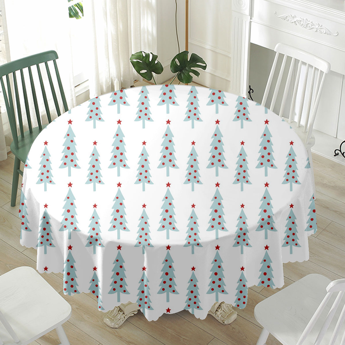 Blue Christmas Tree Seamless Pattern Waterproof Tablecloth