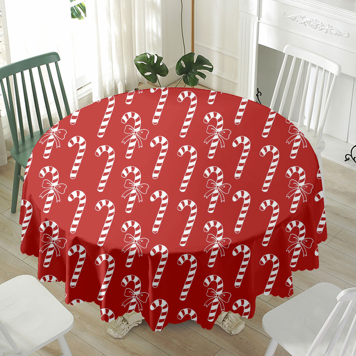 Candy Cane Red Christmas Waterproof Tablecloth