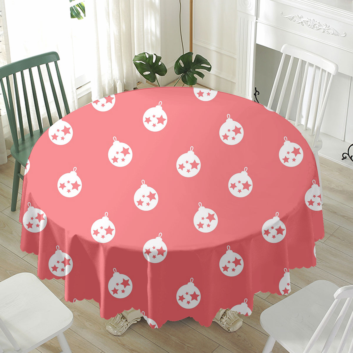 Christmas Balls On The Pink Background Waterproof Tablecloth