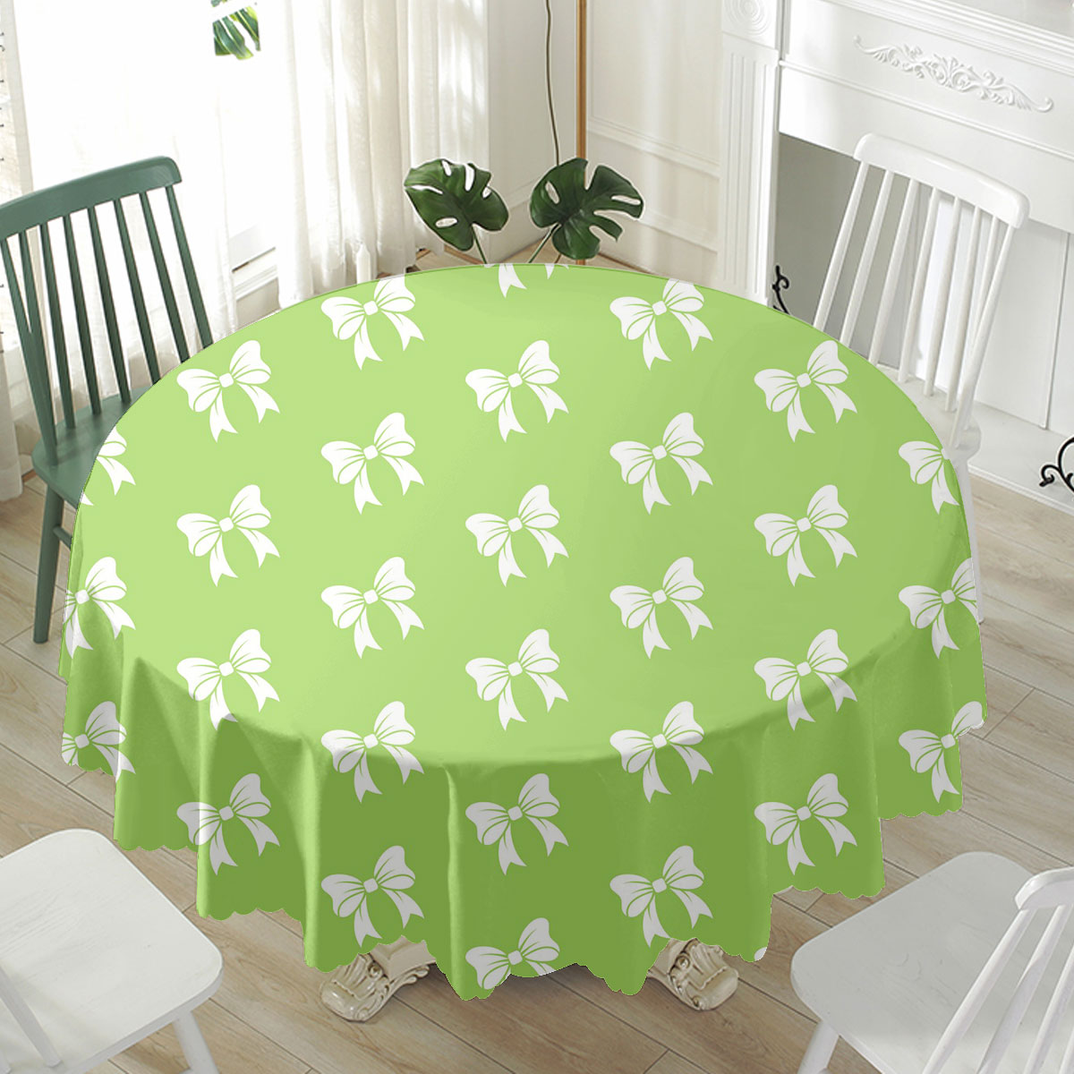 Christmas Bow, Christmas Tree Bows On The Green Background Waterproof Tablecloth