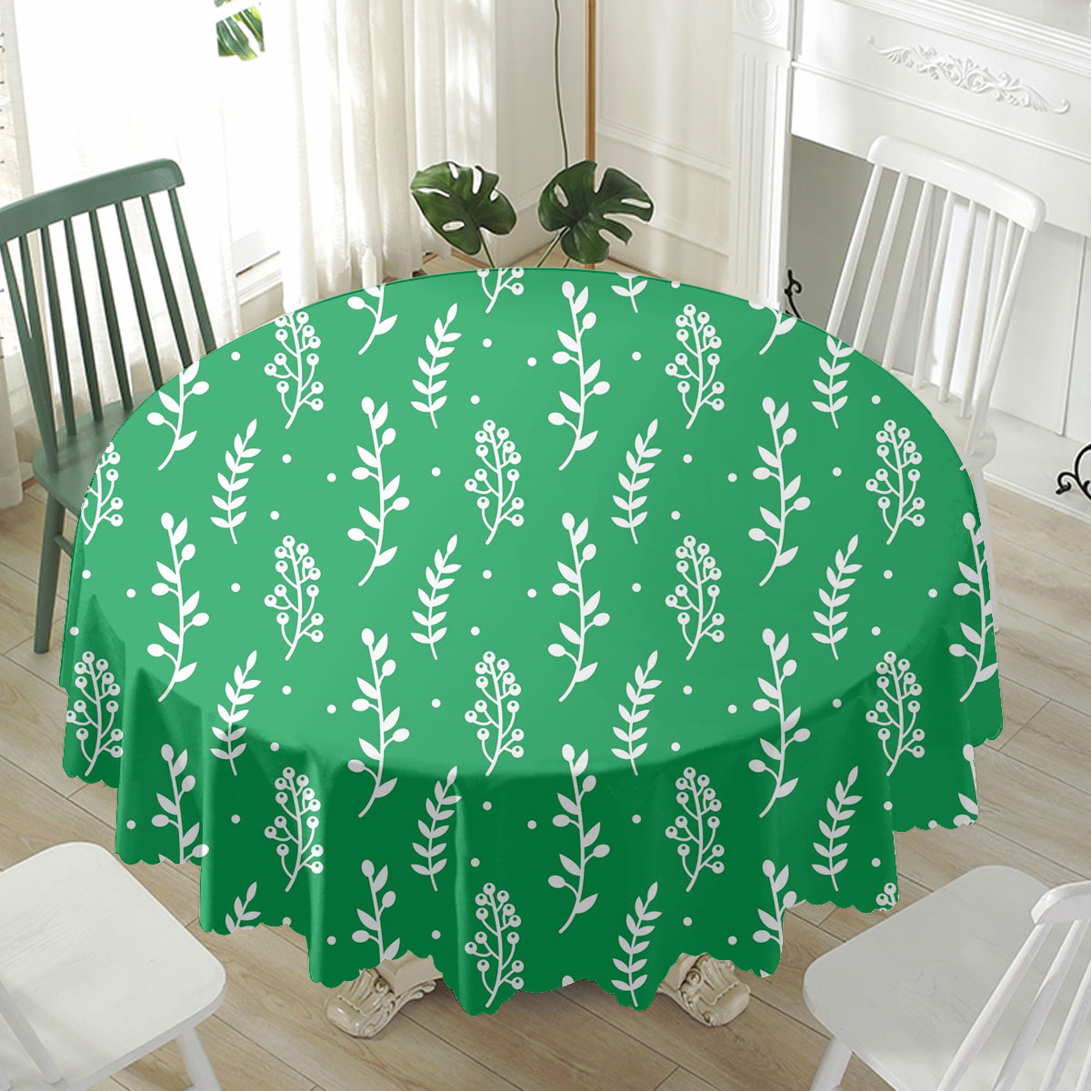 Christmas Mistletoe And Leaf, Mistletoe Clipart On Green Waterproof Tablecloth