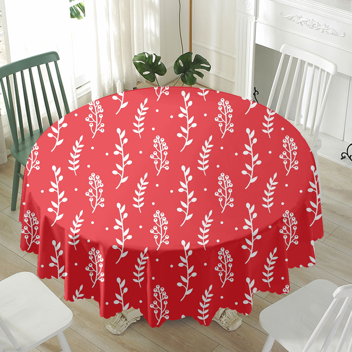 Christmas Mistletoe And Leaf, Mistletoe Clipart On Red Waterproof Tablecloth