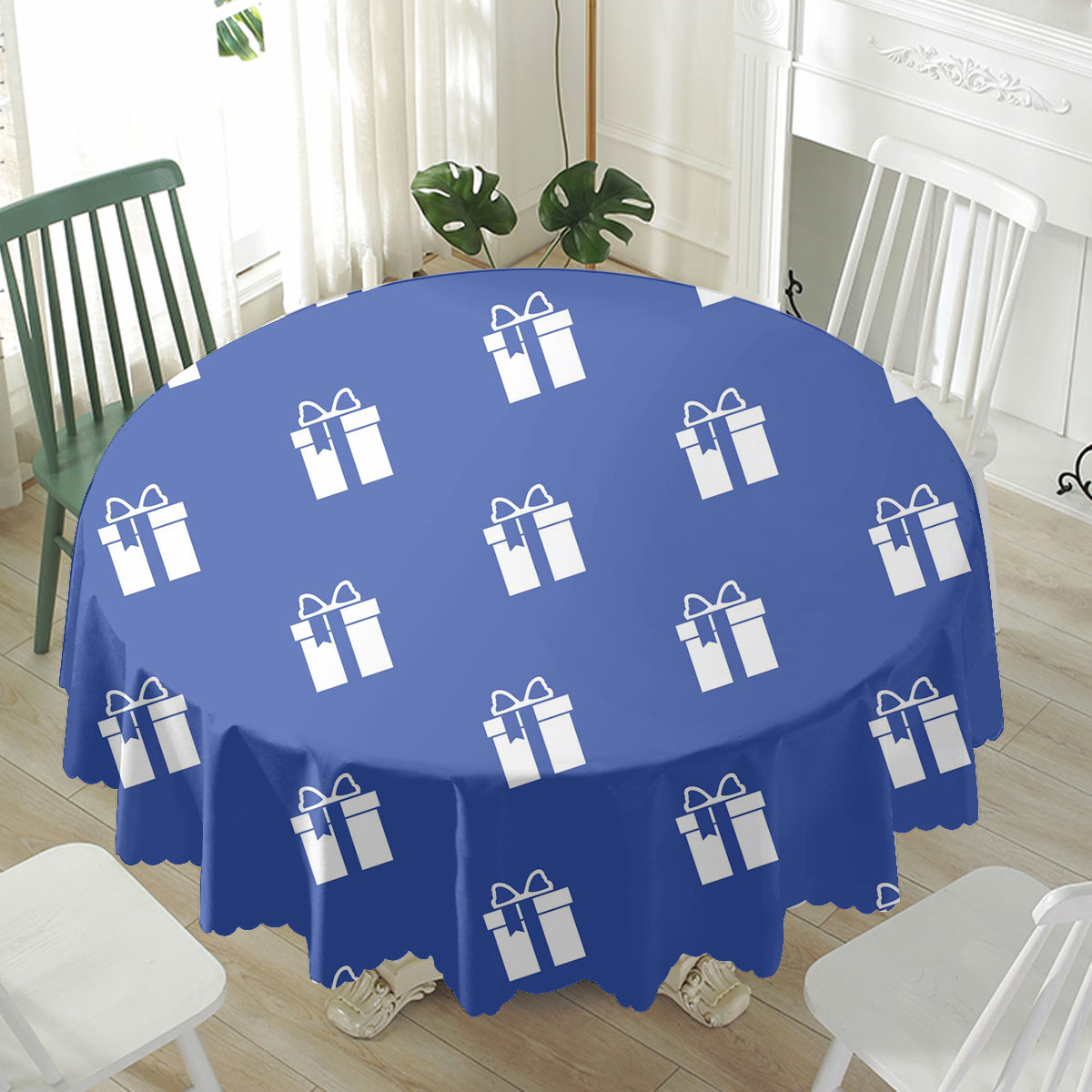 Christmas Present Clipart On The Navy Blue Color Background Waterproof Tablecloth