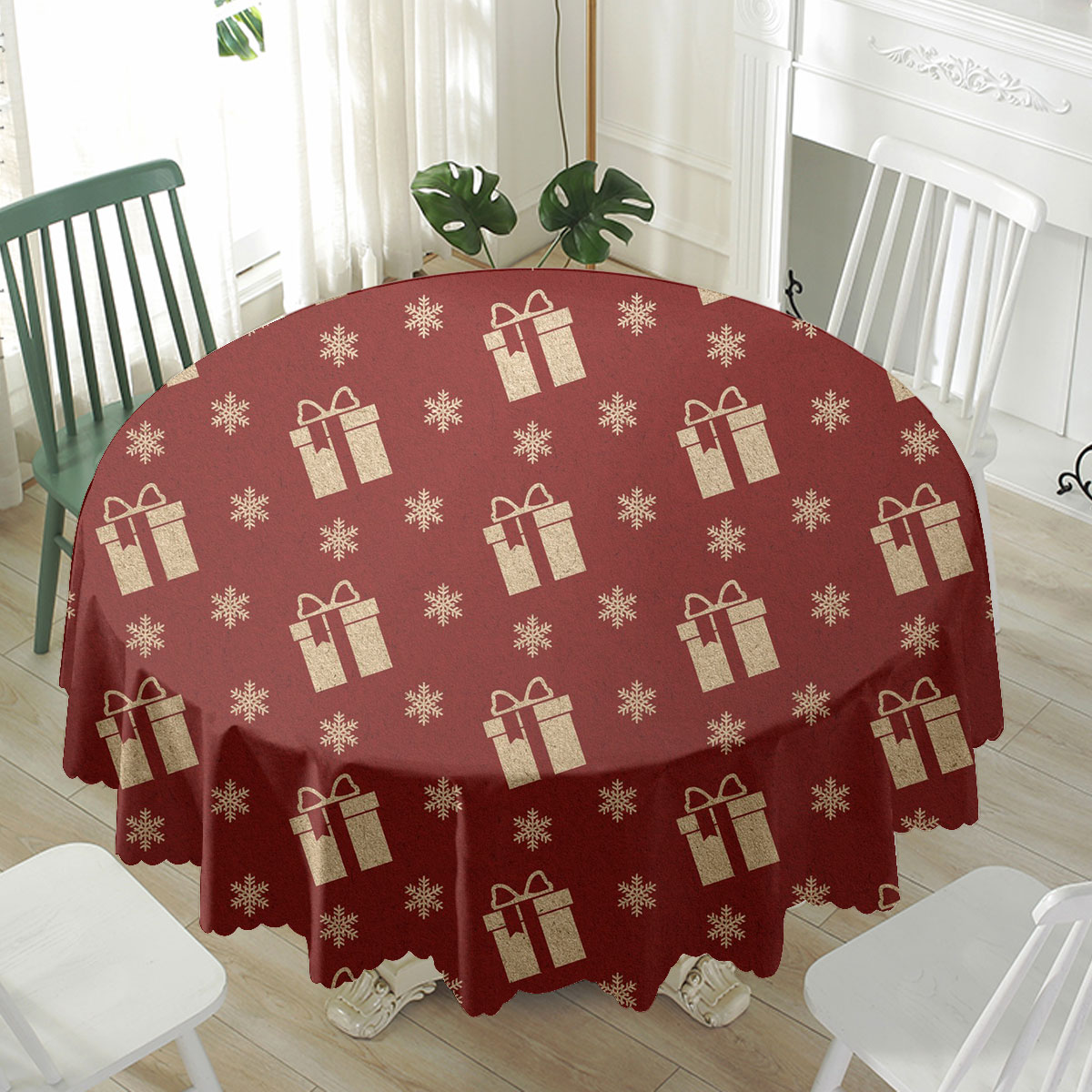 Christmas Presents And Snowflakes Seamless Pattern Waterproof Tablecloth