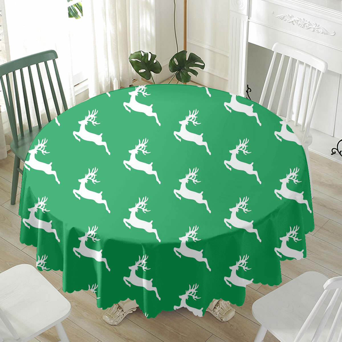 Christmas Reindeer, Santas Reindeer, Reindeer On Green Waterproof Tablecloth
