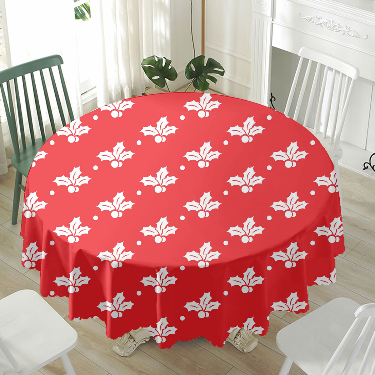 Christmas Seamless Holly Berry Pattern Waterproof Tablecloth