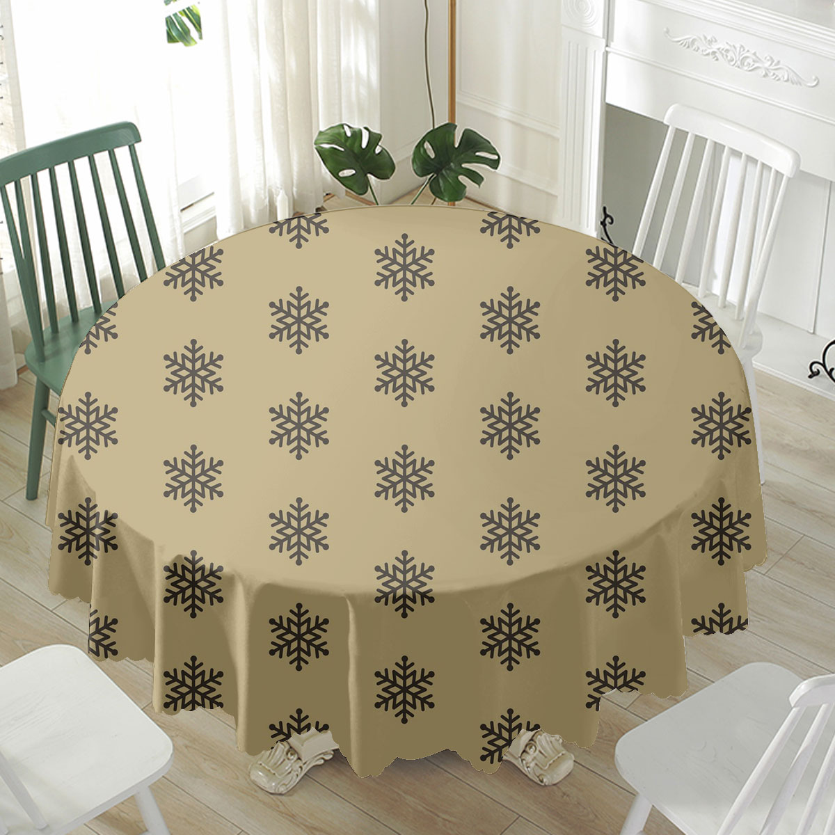 Christmas Snowflake Clipart On The Brown Background Waterproof Tablecloth