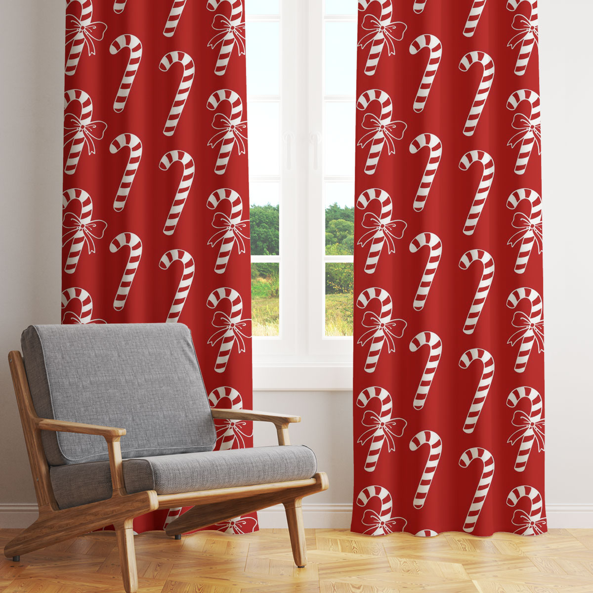 Candy Cane Red Christmas Window Curtain