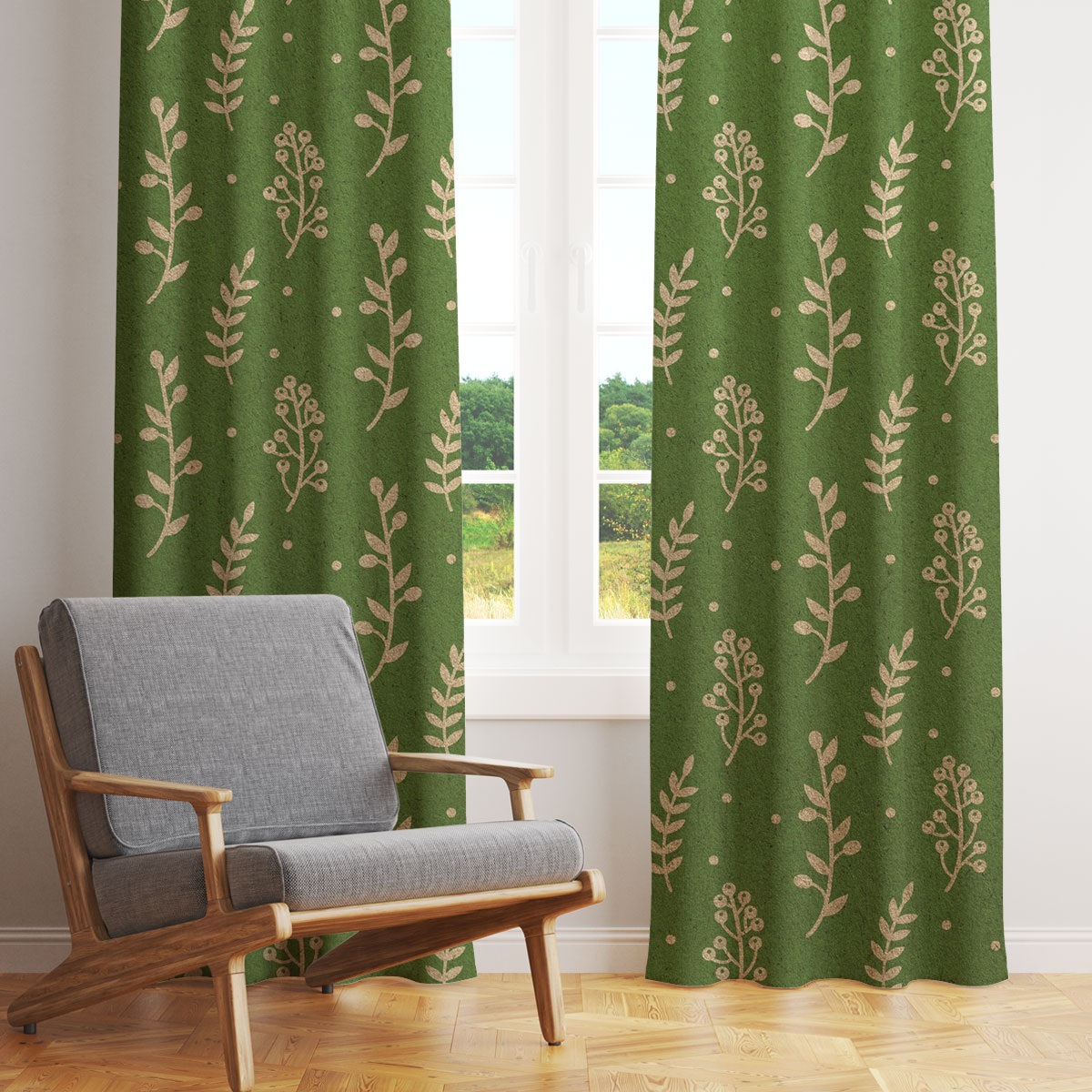 Christmas Plants Seamless Pattern Window Curtain