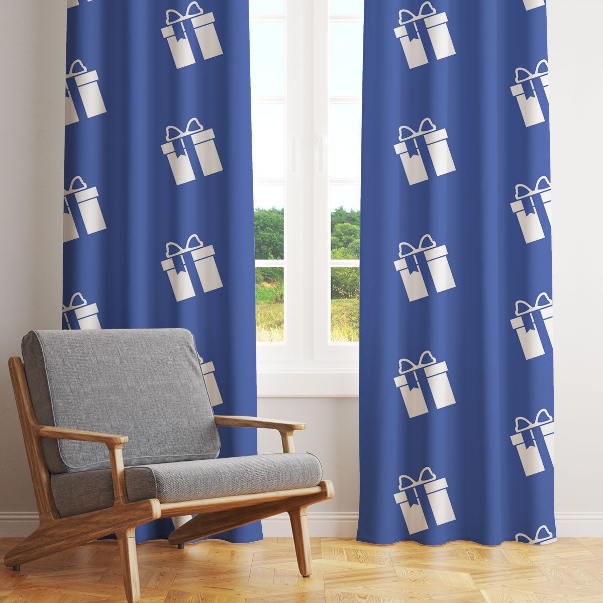 Christmas Present Clipart On The Navy Blue Color Background Window Curtain