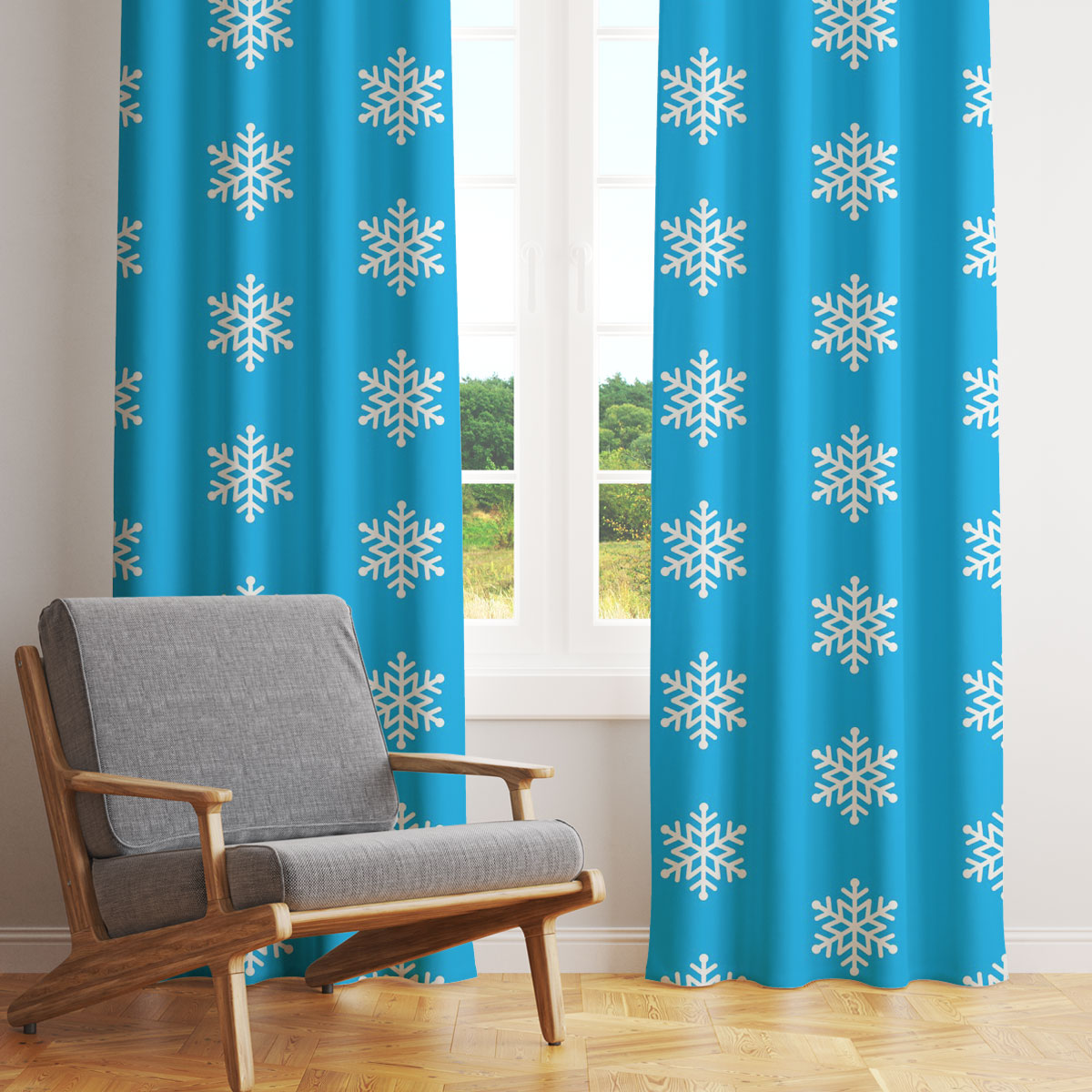 Christmas Snowflake Clipart On The Blue Background Window Curtain