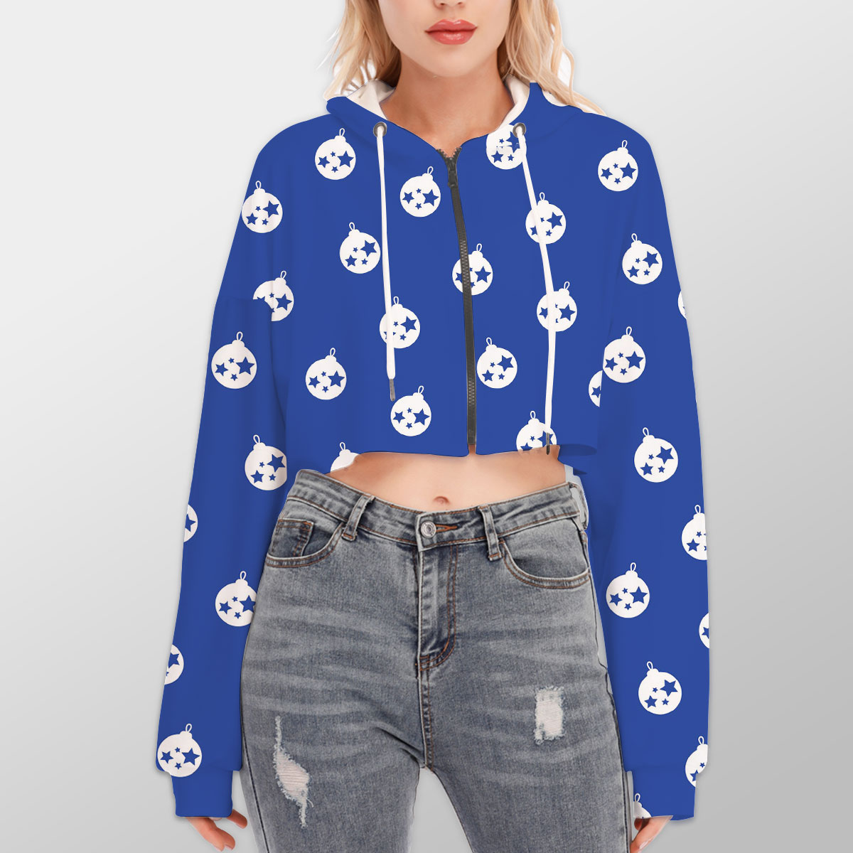 Christmas Balls On The Navy Blue Background Hoodie With Zipper Closure